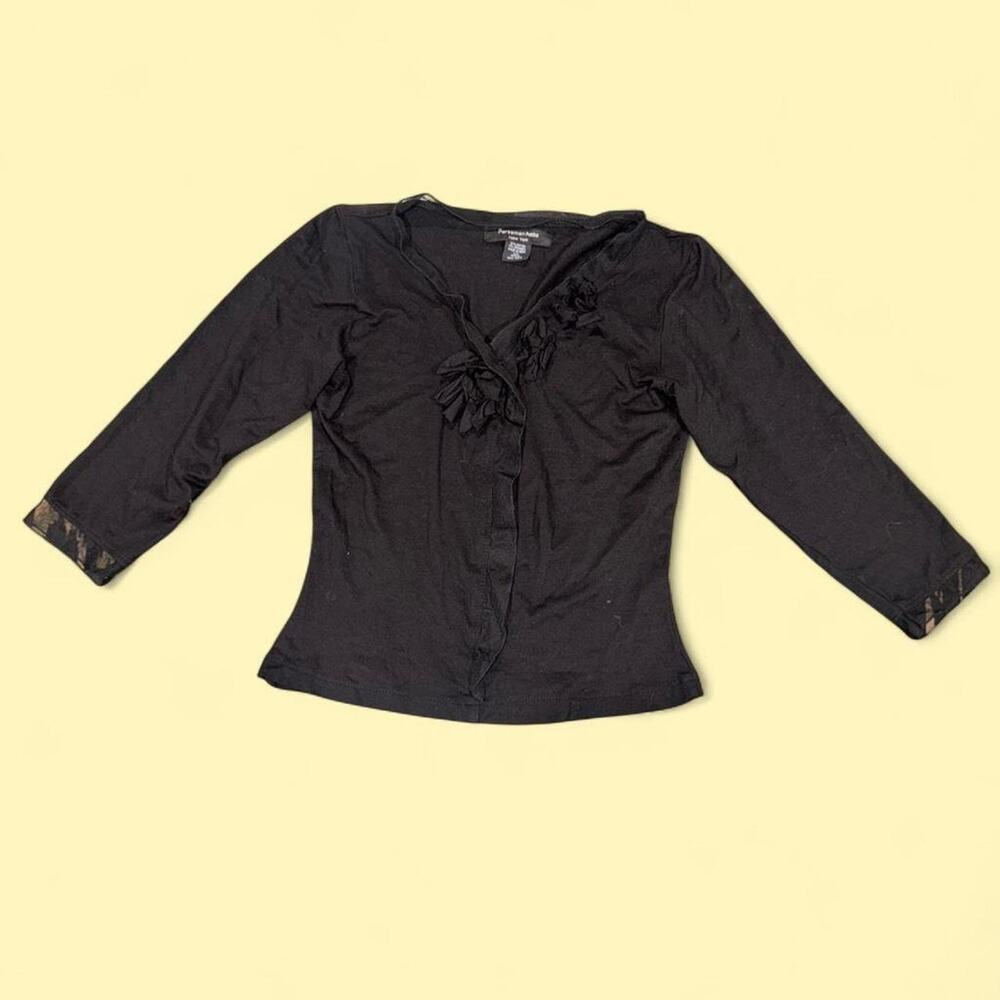 Persaman Petite New York Ruffle Black Delicate Top Sheer Whimsigoth Ballet S/P